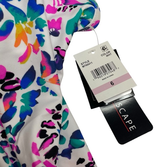 Island Escape Underwire Tankini Top Swimsuit White Floral Size 6 New - Picture 4 of 7